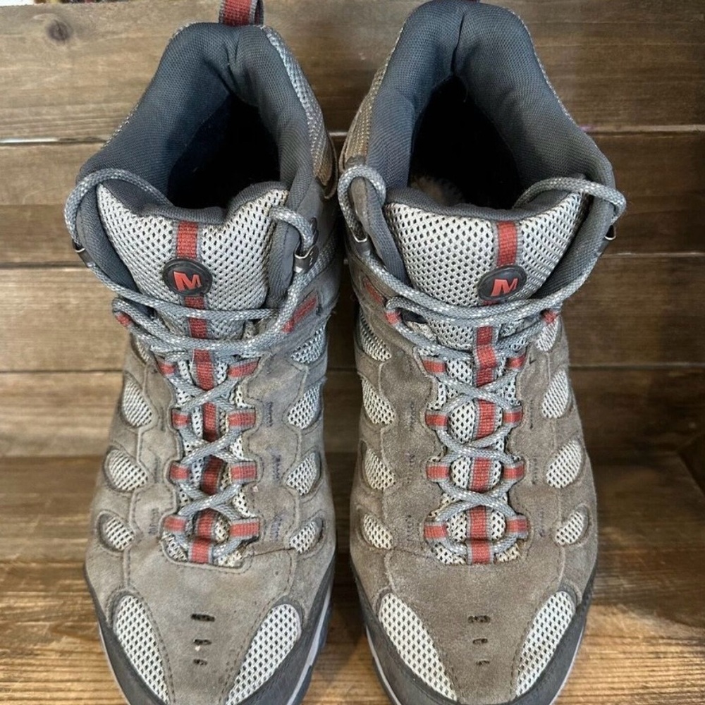 Mens Merrell Ridgepass Castle Rock Brown Leather Mid Hiking Boots Size 10.5 D‎